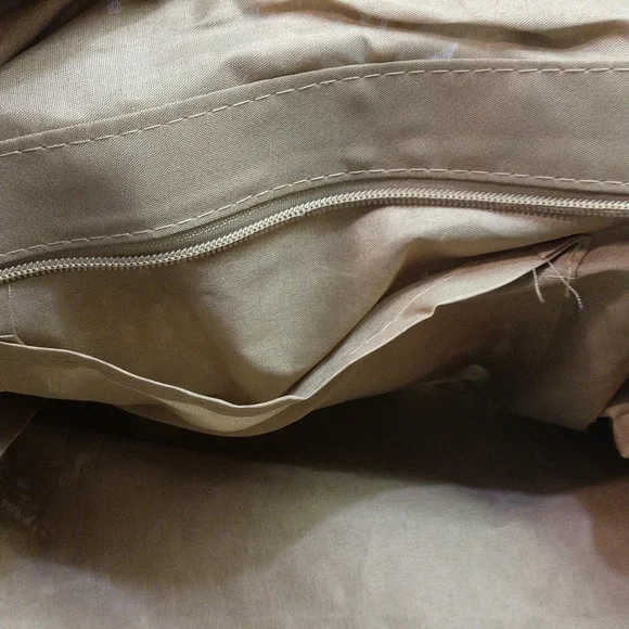 SALE Circle Handmade Crochet Shoulder Tote Bag Lined Zipper Light Brown Boho - Picture 10 of 13